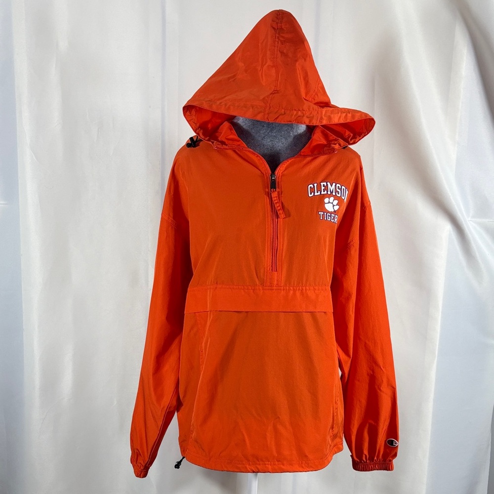 Champion Orange Hooded Pullover Windbreaker with Clemson Logo